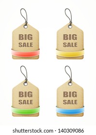 set of big sale paper labels with colorful ribbons eps10 vector illustration