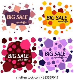 Set of big sale special offer square banners on white background.  Vector background with colorful design elements. Vector illustration.
