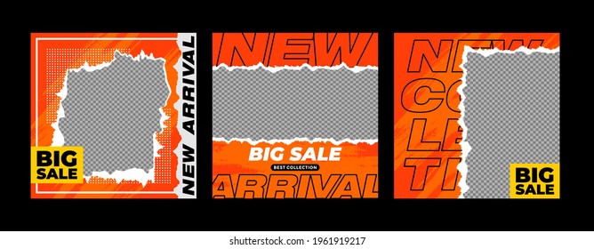 Set of big sale square banner template. Editable color background with stripe lines, shape and photo college placement. Vector illustration for print, poster, social media post, and or internet.