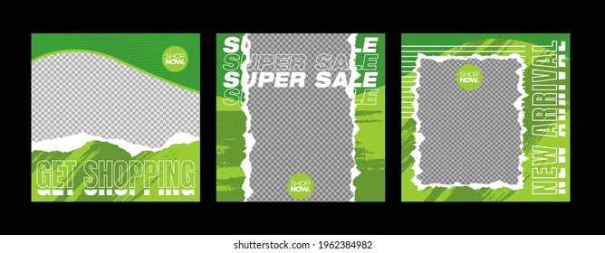 Set of big sale square banner template. Editable color background with stripe lines, shape and photo college placement. Vector illustration for print, poster, social media post, and or internet.