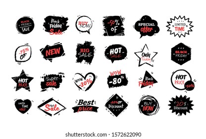 set big sale stickers black friday special offer sale promo marketing holiday shopping concept advertising campaign in retail horizontal vector illustration