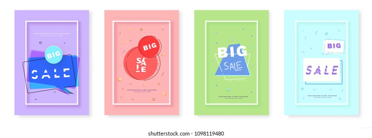 Set of Big Sale vertical banners. Promotion cards for social media posts. Abstract geometric background with frame. Template for advertising. Vector illustration.