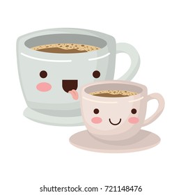 set big and small cup of coffee colorful kawaii silhouette vector illustration