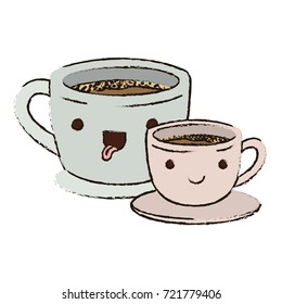 set big and small cup of coffee colorful kawaii blurred silhouette vector illustration