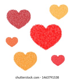 Set big and small hearts as sign of love from transparent red and orange circles. Vector illustration