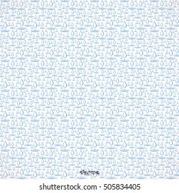 set with big water drop and blue wave on white background, seamless