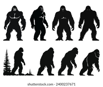 Set of Bigfoot Black Color Vector Illustration