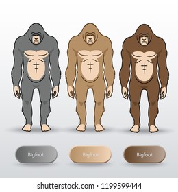 Set of Bigfoot Drawing Vector isolated on background