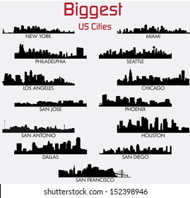 Set of Biggest American cities vector skylines