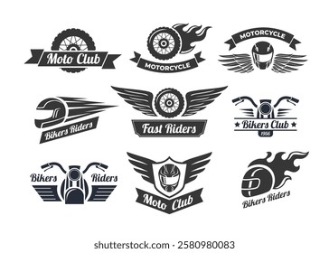 Set of bike emblem collection, vintage custom motorcycle emblems, labels, badges, logos, prints, templates,Motorcycle garage and mechanic logo with retro style vector design