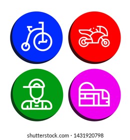 Set of bike icons such as Tricycle, Motorcycle, Delivery boy, Subway , bike