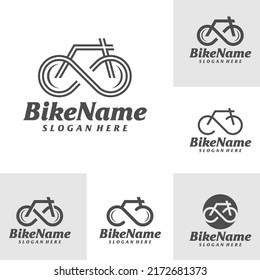 Plantilla de diseño de logotipo de infinito para bicicletas. Vector de concepto de logotipo de bicicleta. Símbolo de icono creativo