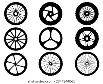 Set of Bike wheels silhouette vector art