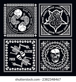 set, biker bandana with a skull (Hand drawn vector image)