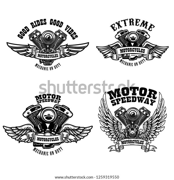 Set Biker Emblem Templates Winged Motorcycle Stock Vector (Royalty Free ...