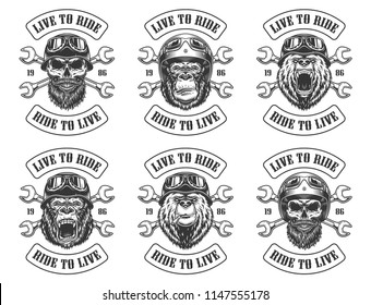 Set of biker emblems in vintage style. Vector illustration