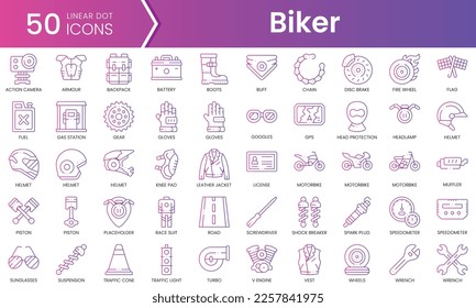 Set of biker icons. Gradient style icon bundle. Vector Illustration