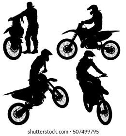 Set of biker motocross silhouettes, Vector illustration.