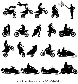 Set of biker motocross silhouettes, Vector illustration.