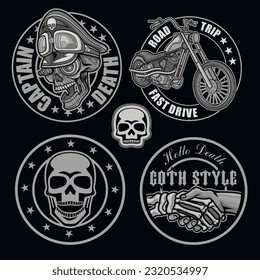set, biker sign with skull, grunge vintage design t shirts
