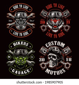 A set of biker themed vector illustrations, these designs can be used as shirt prints, emblems, or for many other uses