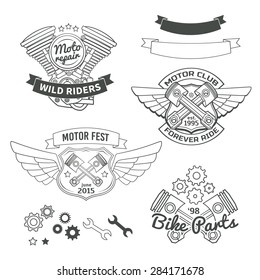 Set of biker vintage labels, motor logo vector design elements