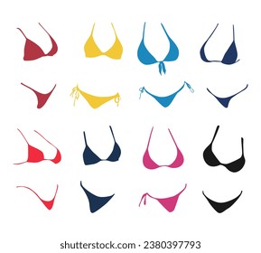 set of bikini with different color. isolated on white background. flat vector illustration.