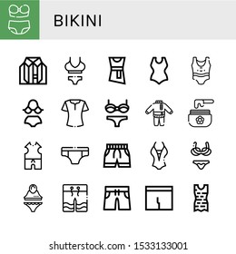 Set of bikini icons. Such as Bikini, Clothes, Blouse, Swimsuit, Wax, Underwear, Swimwear, Swimming trunks, Underpants , bikini icons