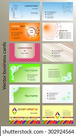 Set of bilateral horizontal vector business cards templates, print size 2" x 3.5",bleed size 2.25" x 3.75, CMYK color mode. Vector illustration, eps10.