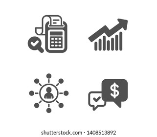 Set of Bill accounting, Networking and Demand curve icons. Payment received sign. Audit report, Business communication, Statistical report. Money.  Classic design bill accounting icon. Flat design