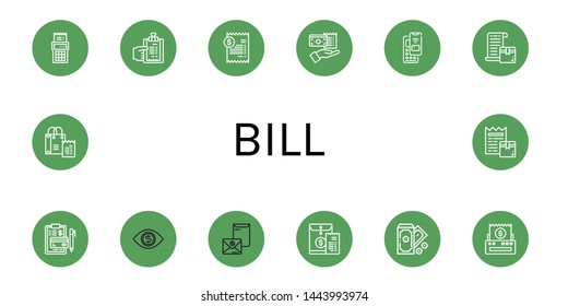 Set of bill icons such as Bill, Pay, Invoice, Money, Receipt , bill