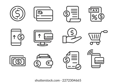 Conjunto de iconos de facturación y pago en estilo lineal aislado en fondo blanco