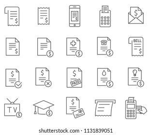 Set of bill Related Vector Line Icons. Includes such Icons as account, calculation, paycheck,  documentation and more.