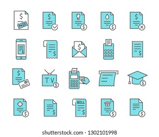 Set of bill Related Vector Line Icons. Includes such Icons as account, calculation, paycheck, documentation and more. - Vector