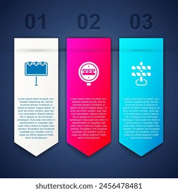 Set Billboard with lights, Railroad crossing and Road barrier. Business infographic template. Vector