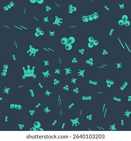 Set Billiard ball, balls on stand, Bowling pin and cue on seamless pattern. Vector
