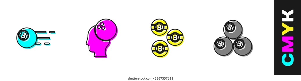 Fijar bola de billar, boliche e icono. Vector