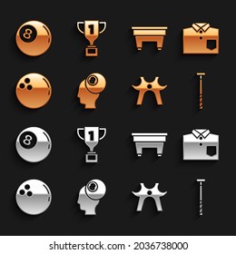 Set Billiard ball, Bowling shirt, cue, rest, table,  and Award cup icon. Vector