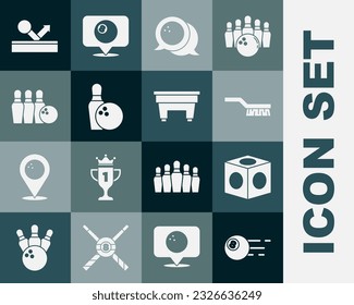 Set Billiard ball, chalk, Pool table brush, Bowling, pin and,  and  icon. Vector