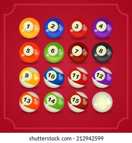 set of billiard balls, billiards, 