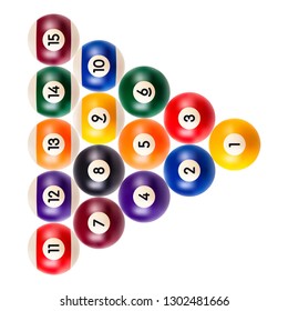 Set of billiard balls, a collection of all the pool or snooker balls with numbers isolated on white background, realistic illustration, eps 10