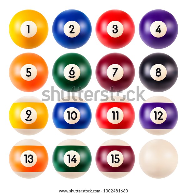 Set of billiard balls, a collection of all the\
pool or snooker balls with numbers isolated on white background,\
realistic illustration, eps\
10