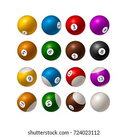 Set of billiard balls isolated on white background. Vector illustration 