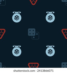 Set Billiard balls in triangle, Game dice and  on seamless pattern. Vector