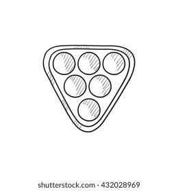 Set of billiard balls in triangle vector sketch icon isolated on background. Hand drawn Set of billiard balls in triangle icon. Set of billiard balls sketch icon for infographic, website or app.
