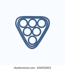 Set of billiard balls in triangle vector sketch icon isolated on background. Hand drawn Set of billiard balls in triangle icon. Set of billiard balls sketch icon for infographic, website or app.