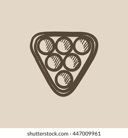 Set of billiard balls in triangle vector sketch icon isolated on background. Hand drawn Set of billiard balls in triangle icon. Set of billiard balls sketch icon for infographic, website or app.