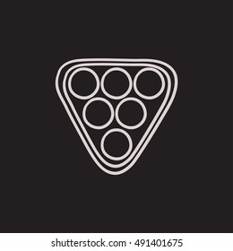 Set of billiard balls in triangle vector sketch icon isolated on background. Hand drawn Set of billiard balls in triangle icon. Set of billiard balls sketch icon for infographic, website or app.