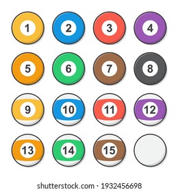 Set Of Billiard Balls Vector Icon Illustrations. Balls For Pool Or Snooker Game, Flat Icon.
