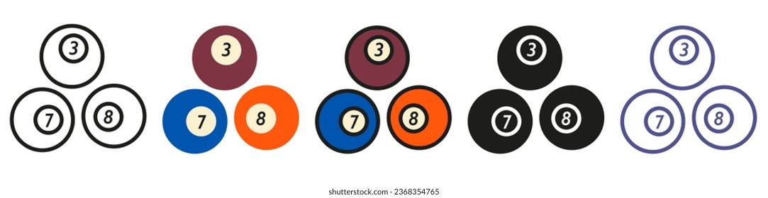 Set of billiard balls. Vector image of billiard balls. Billiard balls in different styles. EPS 10.